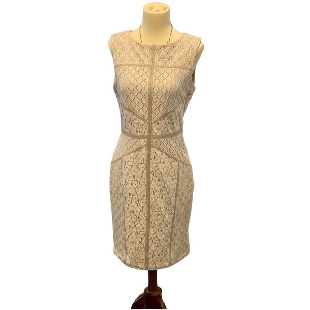 MAGGY LONDON | cream color sleeveless sheath dress 6